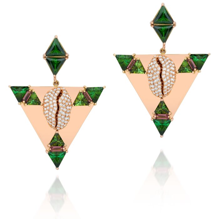 Brinco Vigor em Ouro Rosé 18K com Turmalina Verde de 17,90CT, Turmalina Rosa de 4,80CT e Diamantes de 1,72CT